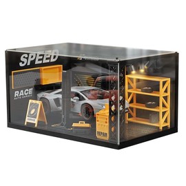 1/24 Garage Scene Model,Car Display Case Diecast Diorama Garage Miniature Scene Parking Lot PVC Assembly with Light Parking Space Model Display Frame Toy Display Box