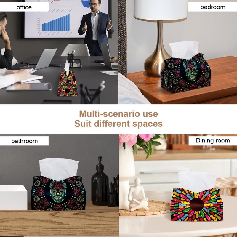 2 Pack Tissue Box Cover Holder, Floral Skull Head Rectangle