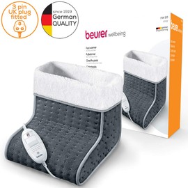 Beurer FW20UK Cosy Foot Warmer - Grey | Electric foot warmer for cold feet | 3 temperature settings | Cosy teddy fleece lining | Soft and breathable | Suitable up to shoe size 12.5 | Washable lining
