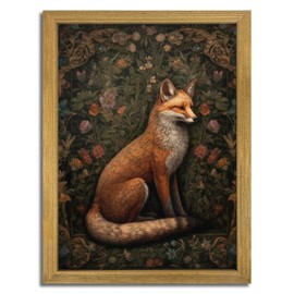 SAMHOU Framed 3D Textured Wall Art, Vintage Sandstone Hand Drawn Fox Wall Decor, Dark Academia Forest Animal Painting for Living Room Bedroom Bathroom Nursery 12x16 inch