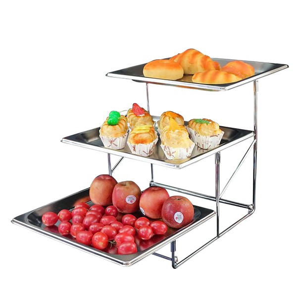 High-Capacity 3 Tiered Serving Trays Platters Stainless Steel Dessert Cupcake