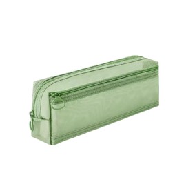 MANJIAMEI Mesh Pen Pouch, Transparent, Pencil Case, For Elementary School Students, Girls, Boys, Pencil Case, Large Capacity, Clear Pen Pouch, Stationery Storage, Travel Makeup Bag, For Adults (Green)