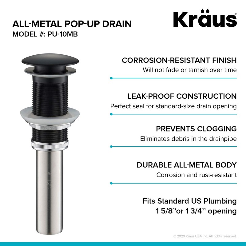 KRAUS Pop-Up Drain in Matte Black, PU-10MB