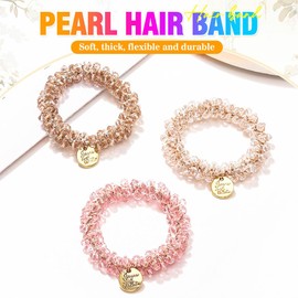 Reaky Rhinestone Hair Ties Elastic Ponytail Holder Black Beaded Hair Scrunchies 3 Pcs Stretchy Hair Bands Hair Accessories for Women (Pink+Transparent+Champagne)