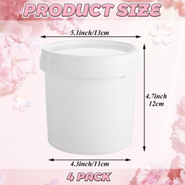4 Pack White Plastic Pail Plastic Bucket with Lid, 1L Industrial Paint Pail Container Bucket Empty Paint Can Pigment Buckets for Art Crafts Projects Garage Organization (1 Quart)