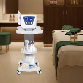 CNCEST Salon Trolley Cart, Dental Trolley Medical Cart Steel Mobile Tool Cart Swivel Caster, Aluminum Alloy Trolley Stand Assembled for Ultrasonic Cavitation RF Machines, White