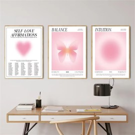 Aura Poster Set of 3, Pink, Decorative Aesthetic Poster and Art Prints Set, Canvas Pictures, Baby Room, Children's Room, Girls, Butterfly Inspirational Quotes Bedroom Over Bed (21 x 30 cm)