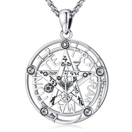 Eusense Jewelry - Collar de plata esterlina con pentagrama de luna y bruja, Wicca, para mujer, collar de Hécate y Lilith, joyería pagana, nudo de bruja, Tetragrámaton, amuleto de protección, Plata esterlina, Sin piedra preciosa