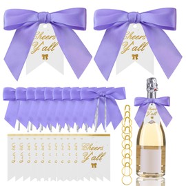 50 Set Satin Ribbon Bows,Cheers y All Bottle Tags,Champagne Bottle Twist Tie Bows with Card for Wedding Birthday Beach Party Baby Shower Bridal Shower Christmas Decoration(Light Purple)