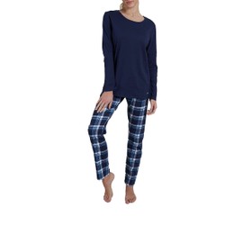 Götzburg Women's Long Sleeve 2-Piece Cotton Pyjamas, Blue-dark all-over