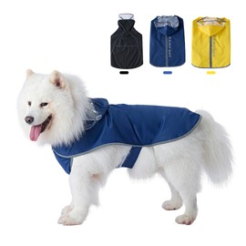 Dog Raincoat Adjustable Pet Waterproof Clothes Lightweight Rain Jacket Poncho Hoodies with Strip Reflective (Blue, Large)