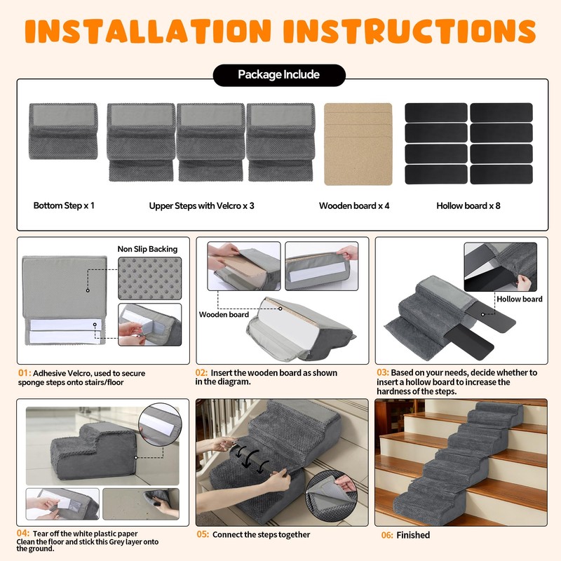 ROYALAY 4 Pack Dog Ramp for Stairs, Interlocking Dog Stairs