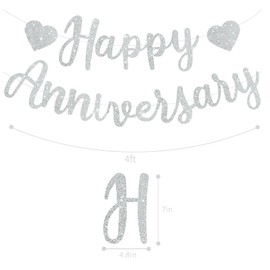 BEISHIDA Silver Happy Anniversary Banner, Pre-Strung - Silver Glitter Happy Anniversary Banner，NO DIY - Silver Glitter Happy Anniversary Garland, Silver Happy Anniversary Sign for Anniversary Wedding