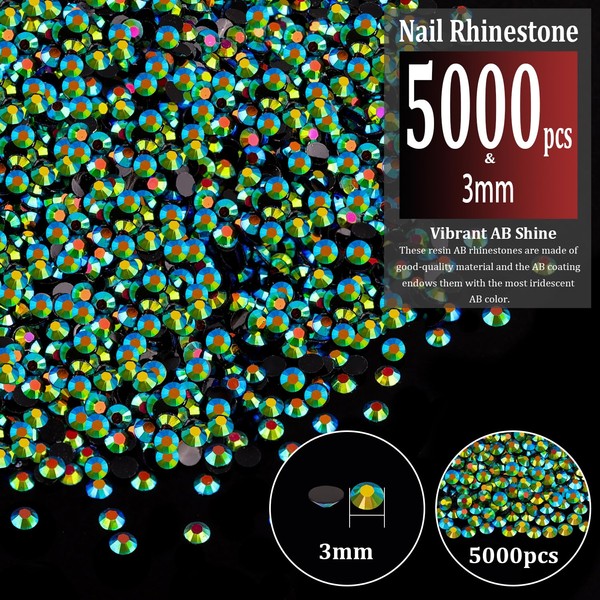 BELLEBOOST BELLEBOOST 5000pcs 3mm Resin Rhinestones Bulk, Emerald Black AB