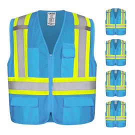 KAYGO Safety Vest with Pockets - High Visibility Reflective Vest ANSI Class 2 Construction Vest (Type R, Not FR) KG0100 (L, Blue, 5 Pcs)