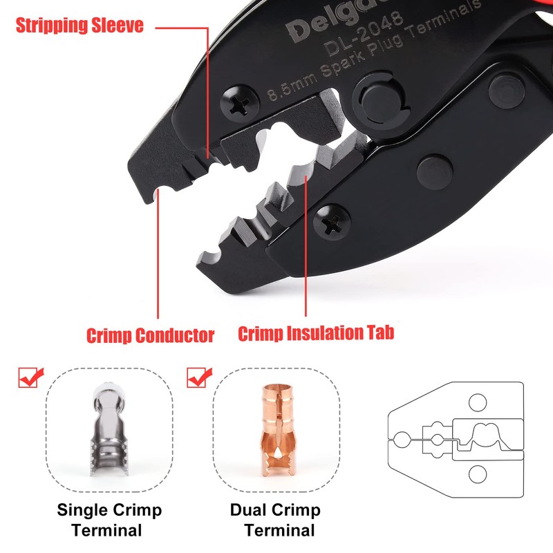 Delgada Spark Plug Wire Crimper Pliers, Ratchet Spark Plug Crimping