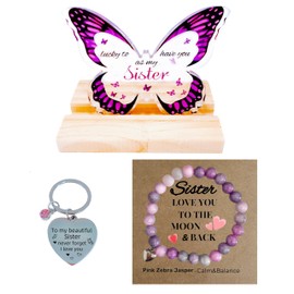 Sister Gifts - Thoughtful Sister Birthday Gifts, Gifts for Sister, Sister Gifts from Sister, Meaningful Sister Gift Set with Butterfly Decor (Purple, Sister)
