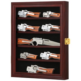 Jinchuan Knife Display Case - Pocket Knife Stand for Collections - Military Folding Knife Shadow Box Wall Cabinet with Uv Protection Acrylic Lockable,Small Mahogany