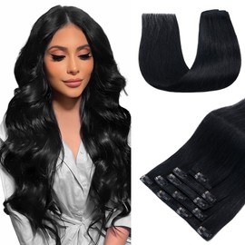 Elailite Clip-In Real Hair Extensions, 5 Pieces, Remy Hair Extensions with 12 Clips, 45 cm - 60 g, Straight Hairpieces, Natural Hair Extensions for Women, #4, Medium Brown