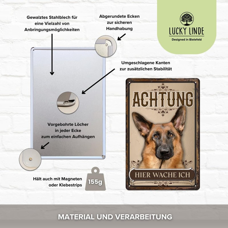 30 x 20 cm Weatherproof Dog Tin Sign, Warning Warning