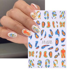 6 Sheets Butterfly Nail Decals for Nail Art Summer Watercolor Gradient Butterfly Nail Stickers Oil Painting Designs Nail Decoration 3D Self-Adhesive Colorful Butterfly Nail Art Stickers for Women Girl