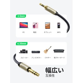 UGREEN オーディオ変換ケーブル 3.5mmミニプラグ to 6.35mm標準プラグ オス-オス ステレオケーブル 1m