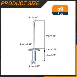 sourcing map 50Pcs 5/32"x3/8" Large Flange Head Blind Rivets, Zinc-Plated Carbon Steel Grip and Mandrel Cap Blind Rivets, Silver
