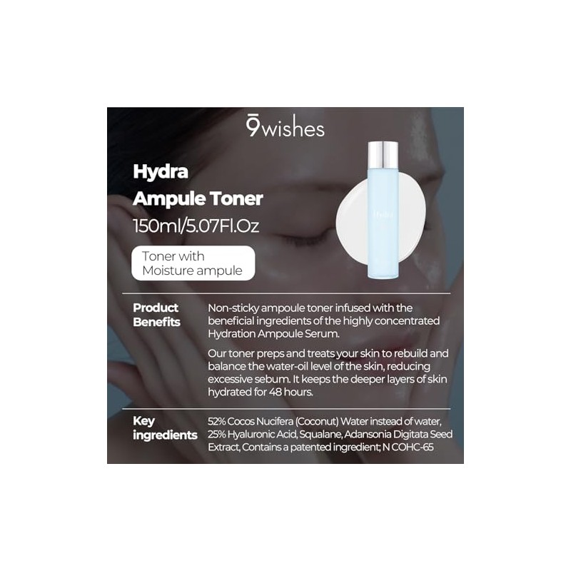 [9wishes] Hydra Ampule Toner 5.1Fl. Oz, 150ml Powerful Hydration with