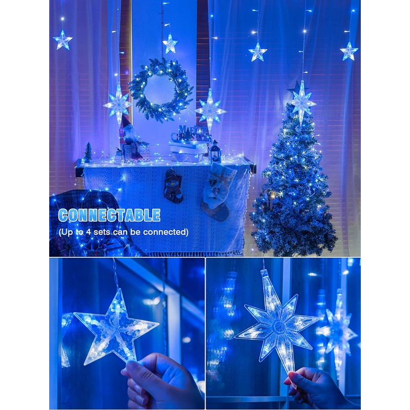 BEEWIN Star Icicle Lights Outdoor,126 Led 12 Star Hanging String