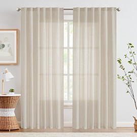 COLLACT Linen Beige Curtains 84 Inch Length for Living Room, Farmhouse Light Filtering Curtains for Bedroom, Semi Sheer Privacy Drapes, Rod Pocket Back Tab Window Treatments Crude 2 Panels, W50 x L84