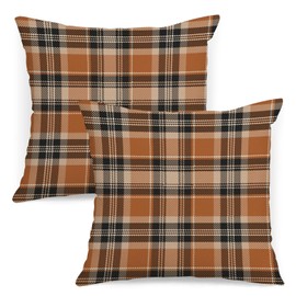 AOFANGGO Fall Plaid Pillow Covers 18x18 Set of 2 Orange Black Check Tartan Gingham Autumn Plaid Themed Decorative Throw Pillows Outdoor Pillowcases Square Farmhouse Cushion Thanksgving Home Decor