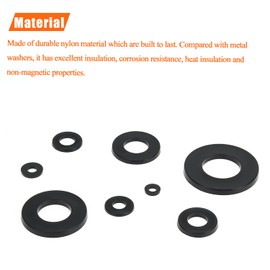 HELIFOUNER 600 Pieces 8 Sizes Black Nylon Flat Washers Assortment Kit - M2 M2.5 M3 M4 M5 M6 M8 M10