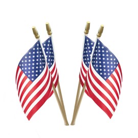 Anley Lot of 12 US National Stick Flags, 4 x 6 Inch American Flags with Wooden Pole and Gold Spear Top - For July 4th, Memorial Day, Veterans Events, Grave Markers (Pack of 12)