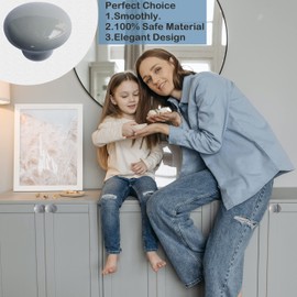 Perphin Ceramic Drawer Knobs, 12 Pack Grey Porcelain Cabinet Handles for Home Decor, Round Ceramic Dresser Pulls for Kids Room, Cupboard, Nightstand with 3 Sized Screws