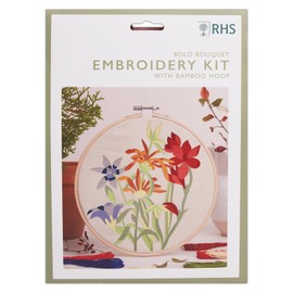 RHS The Royal Horticultural Society Embroidery Hoop Decoration Kit, Bold Bouquet, 8" Multicoloured, Includes Bamboo Embroidery Hoop, Printed Fabric, Embroidery Threads, Needles, Threader, Instructions