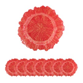 8 Pack / Sets 13In Plastic Red Ruffled Rim Dinner Charger Plates with Flora Reef Design for Dinner Wedding Party Decorationcolor: Gold, diameter: 13inch
