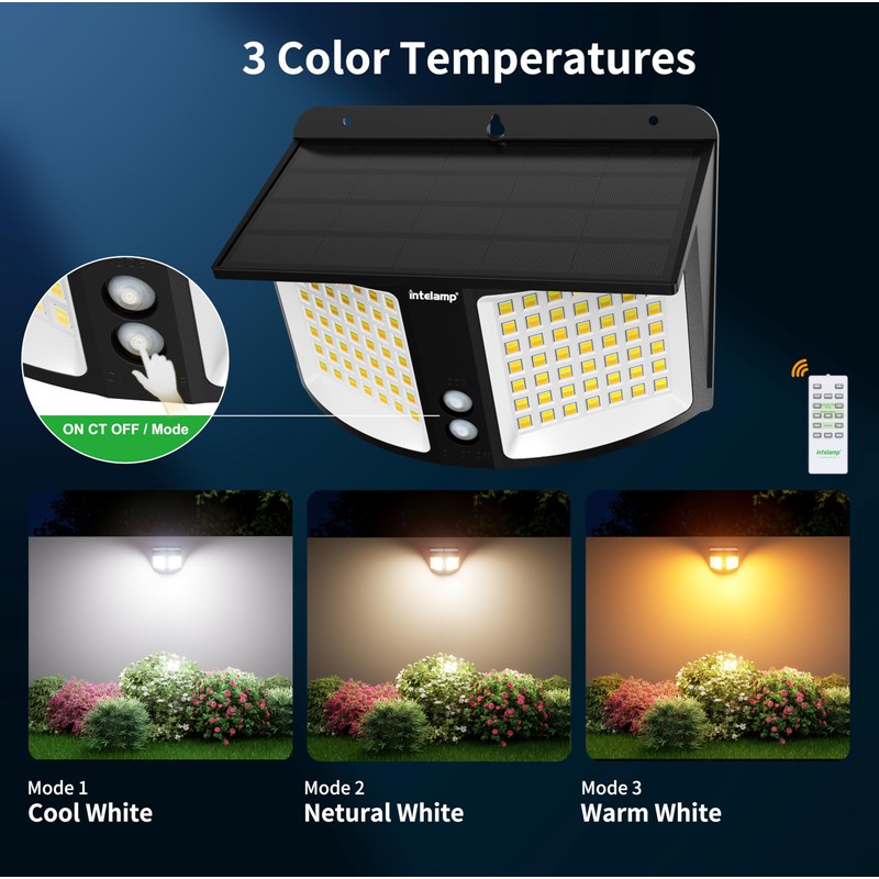 intelamp Solar Motion Sensor Light Outdoor Security Flood Light Waterproof