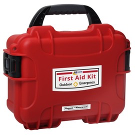 MFASCO First Aid Kit Waterproof Rugged Resin Case for Outdoor Sporting Activities Home Organized Treatment Packs 111 Pieces - Durable Lightweight - Assembled in USA - 10.2L x 7.9W x 4.5H