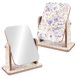 Framendino, Sublimation Makeup Mirror Wooden 360 Degree Swivel Desktop Mirror for Home Dressing Room