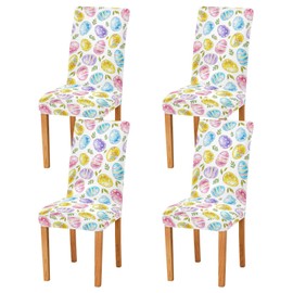 Kcldeci Easter and Green Leaves Spandex Chair Covers for Dining Room Set of 4, Stretch Printed Chair Protectors Covers, Removable and Washable,