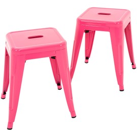 Brage Living 18 Inch Industrial Metal Stools Set of 2, Stackable Classroom Stools, Backless Metal Dining Chairs for Indoor Outdoor, Kitchen Short Stools (Hot Pink)