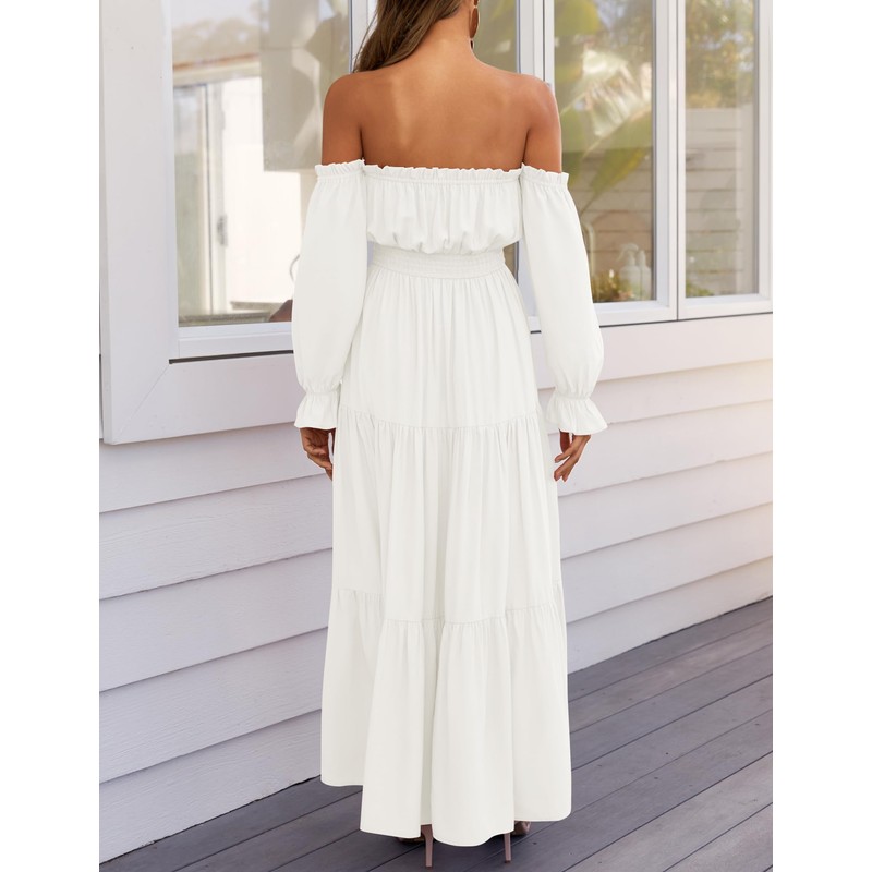ZESICA Women's 2025 Boho Sexy Off Shoulder Long Sleeve Smocked