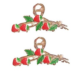 2pcs Red Strawberry Metal Hair Claw Clips, Non-Slip No Broken Strong Hold Hair Clamps Large Hair Claw Nonslip Hair Barrettes Fashion Hair Accessories for Woman and Girls With Long Thick Curly Hair