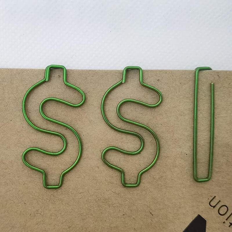 Rurili Creative Green Dollar Sign Divided Paper Clip Metal Bookmark
