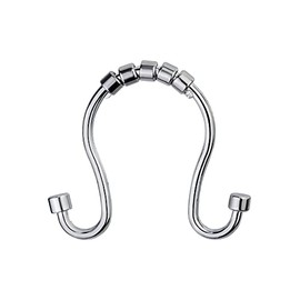 Splash Home Omega Decorative Shower Curtain Hooks, Roller Rings & Rust-Resistant Aluminum, Double Rolling Curtains Hook, for Bathroom Rod and Curtain Hangers, Set of 12 - Chrome
