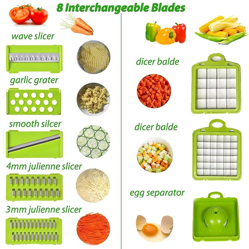 16-in-1 Vegetable Chopper and Slicer Set, Multi-Blade Kitchen Mandoline with