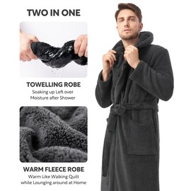 DAVID ARCHY Mens Robe with Hood Coral Fleece Microfiber Warm and High Absorbent Towel Bathrobe for Men（M,Dark Gray）