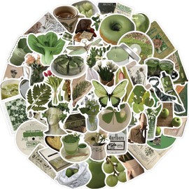 50 Pcs Green Aesthetic Sticker Pack for Kids Adults Teens, Aesthetic Style, Waterproof Vinyl Stickers for Laptop Scrapbook Journal Notebook Diary Luggage Journaling Skateboard (Green)