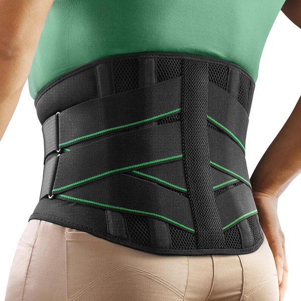 FREETOO Back Support Belt with 7 Metal Supports, Comfortable Back Brace for Men and Women with Removable 3D Lumbar Pad for Lower Back, LWS, Breathable Back Strap for Work and Sports