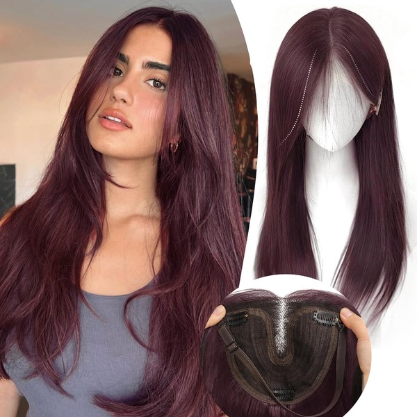 Eawwii Wine Red Hair Toppers for Women with Thinning 3D